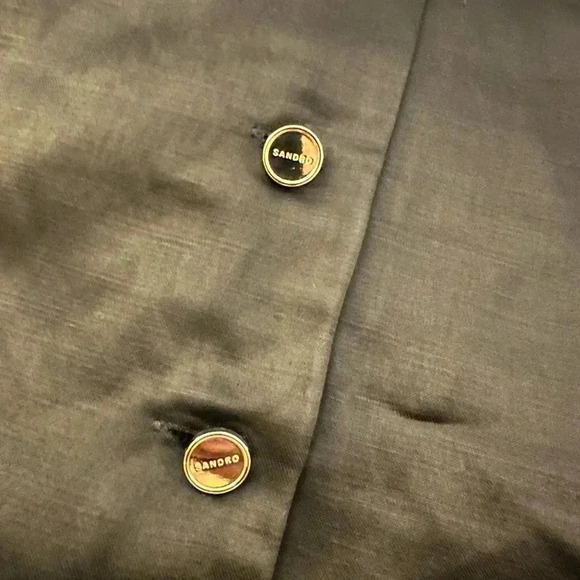 SANDRO Short Openwork Black Satin dress, Size 4, button down, collar. - Picture 8 of 8